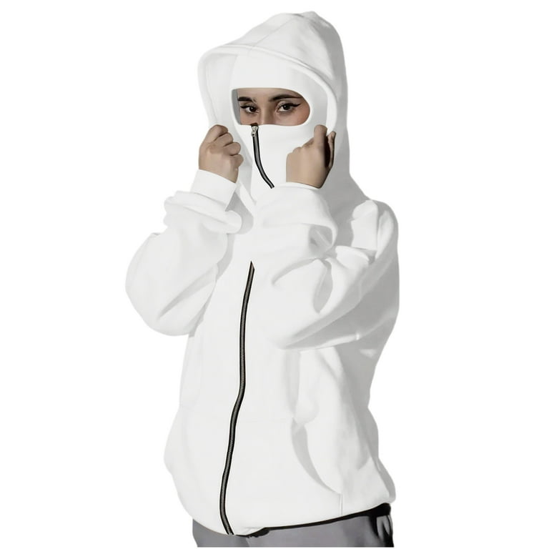 Erwazi Women's Balaclava Hoodie Zip Up Double Hooded Sweatshirt