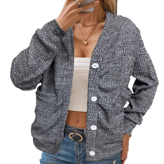 Erwazi Women's Button Down Knit Cardigan Solid Color Long Sleeved Shirt Top with Pocket