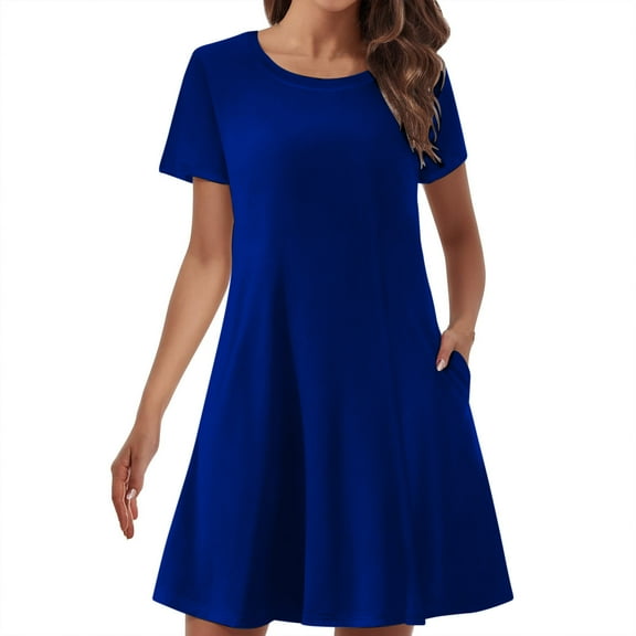 Erwazi Women's Casual Summer Dress Short Sleeve T Shirt Dress Basic Swing Mini Dresses with Pockets