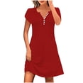 thumbnail image 1 of Erwazi Women's Casual Summer Dresses Short Sleeve Boho Beach Sundresses Pleated Button A-Line Flowy Dress with Pockets, 1 of 6