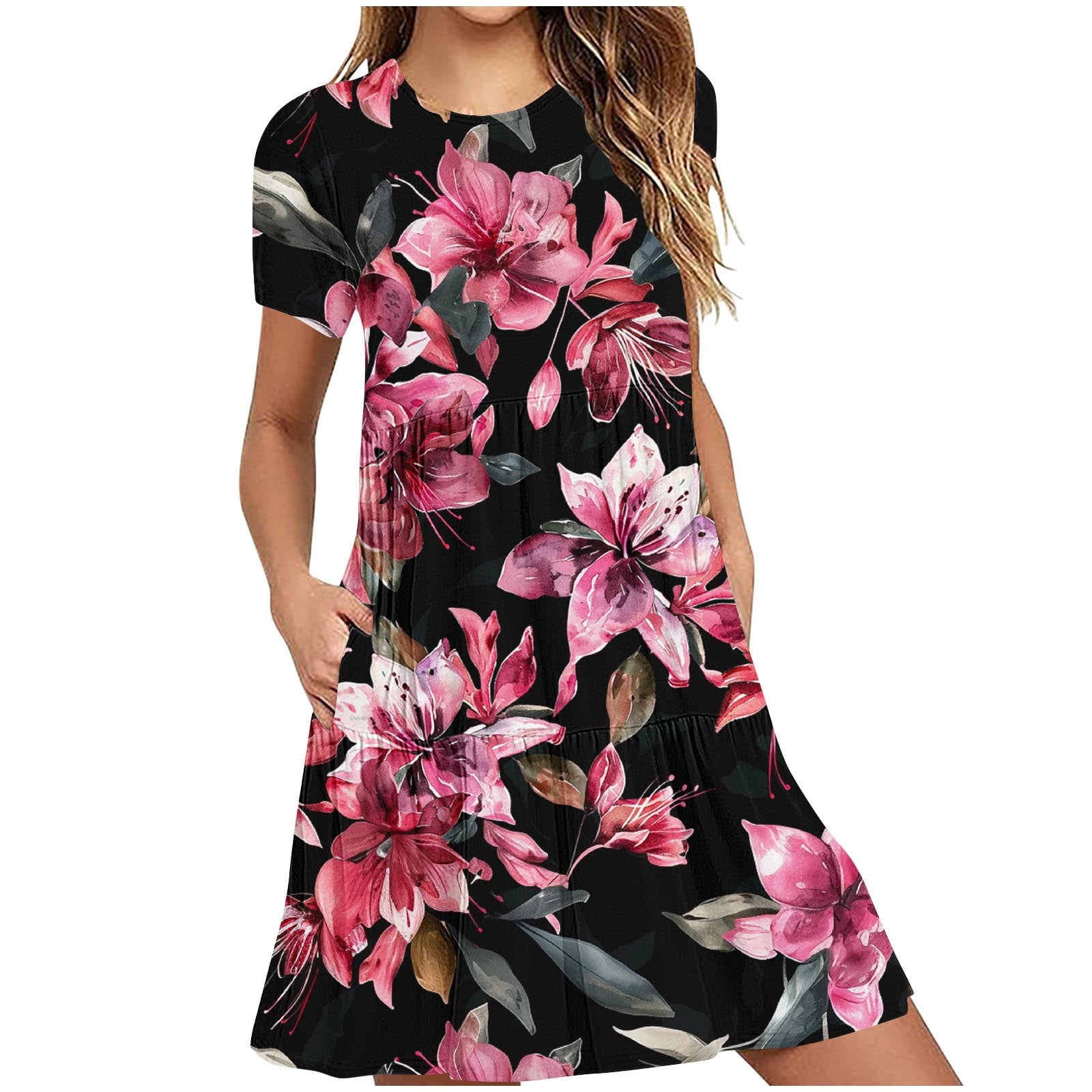 Erwazi Women's Casual Summer Dress Short Sleeve T Shirt Dress Floral ...