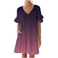 thumbnail image 1 of Erwazi Dresses for Women Summer V Neck Ruffle Sleeve A Line Tiered Flowy Casual Mini Beach Dress with Pockets, 1 of 5