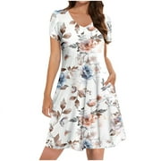 Erwazi Womens Casual Summer Dress Short Sleeve T Shirt Dress Tiered Swing Mini Dresses with Pockets