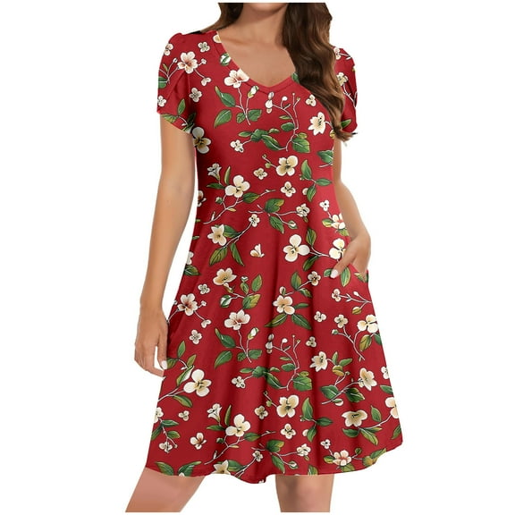 Erwazi Women's Casual Summer Dress Short Sleeve T Shirt Dress Tiered Swing Mini Dresses with Pockets