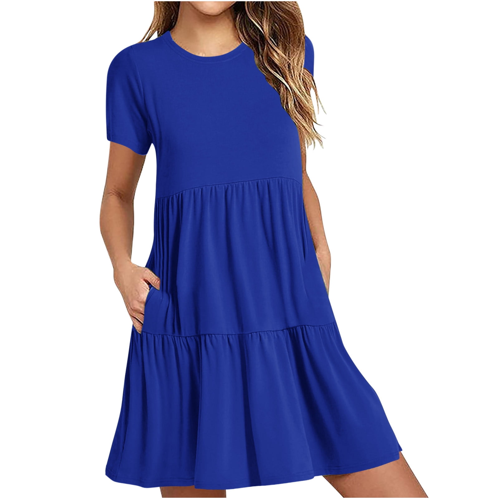Erwazi Women's Casual Summer Dress Short Sleeve T Shirt Dress Tiered Swing Mini Dresses with