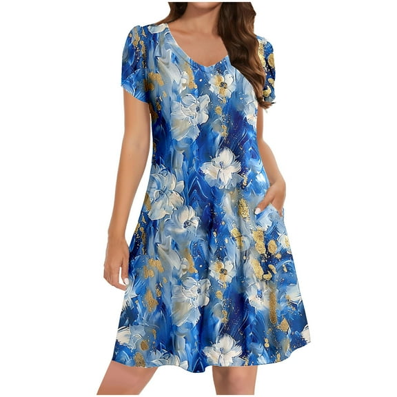 Erwazi Women's Casual Summer Dress Short Sleeve T Shirt Dress Tiered Swing Mini Dresses with Pockets