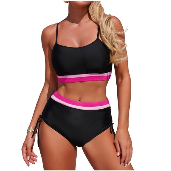 Erwazi Women's Color Block Tankini 2 Piece Swimsuit Set High Waisted Swim Trunks Set