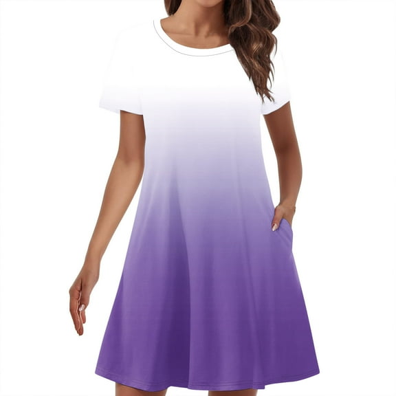 Erwazi Women's Crew Neck Short Sleeve T Shirt Dress Summer Trendy Basic Casual Dresses Swing Flowy Midi Dress with Pockets