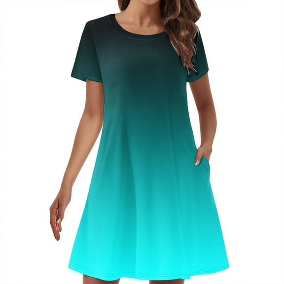 Erwazi Women's Crew Neck Short Sleeve T Shirt Dress Summer Trendy Basic Casual Dresses Swing Flowy Midi Dress with Pockets