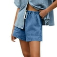 thumbnail image 1 of Erwazi Women's Denim Shorts Drawstring Waist High Waist Casual Loose Mid Length Jean Shorts with Pockets, 1 of 6