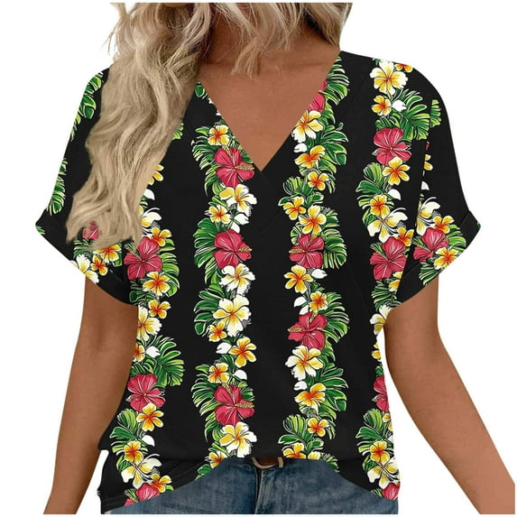 Erwazi Women's Floral Summer T-Shirt Trendy Graphic V-Neck Raglan Short Sleeve Blouse Top