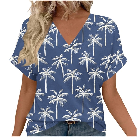 Erwazi Women's Floral Summer T-Shirt Trendy Graphic V-Neck Raglan Short Sleeve Blouse Top