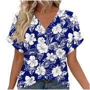Erwazi Womens Floral Summer T-Shirt Trendy Graphic V-Neck Raglan Short Sleeve Blouse Top