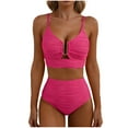 thumbnail image 1 of Erwazi Women's Halter Cutout Bikini Set Solid Padded Wireless High Waisted Ruched 2 Piece Bathing Suit, 1 of 9