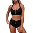 thumbnail image 1 of Erwazi Women's Halter Cutout Bikini Set Solid Padded Wireless High Waisted Ruched 2 Piece Bathing Suit, 1 of 8