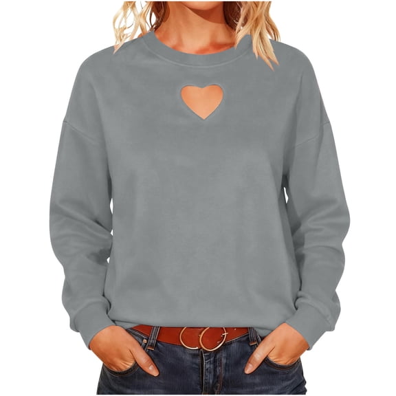 Erwazi Women's Hollow Out Heart Sweatshirt Valentines Crew Neck Loose Long Sleeve Casual Daily Top