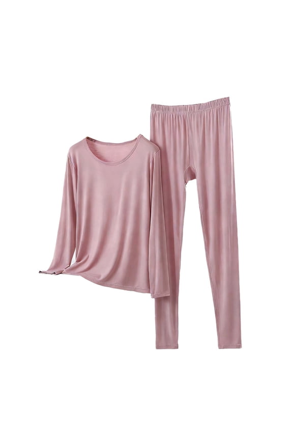 Women's Modal Pajama Set Crew Neck Long Sleeve and Elastic Waist Pants Solid Casual 2 Piece Lounge Sets