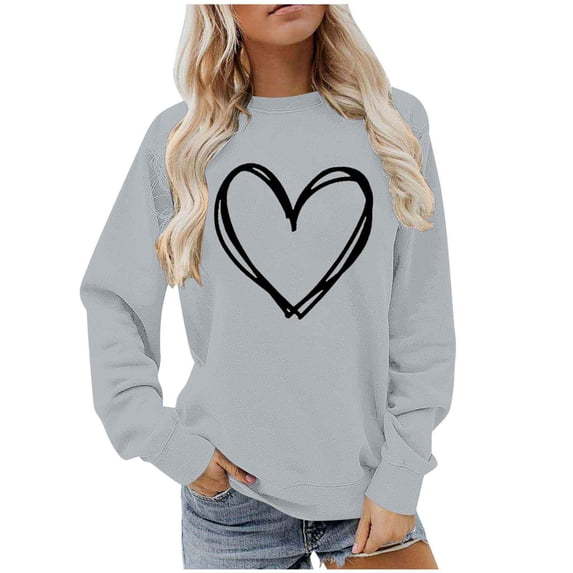 Erwazi Women's Oversized Sweatshirt Crew Neck Heart Printed Pullover Tops Casual Cute Graphic Sweatshirts