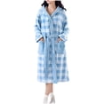 thumbnail image 1 of Erwazi Women's Plaid Long Robe Fluffy Fuzzy Plush Soft Blet Bathrobe Warm Robes Shawl Collar Sleepwear with Pockets, 1 of 3