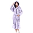 thumbnail image 1 of Erwazi Women's Plaid Long Robe Fluffy Fuzzy Plush Soft Blet Bathrobe Warm Robes Shawl Collar Sleepwear with Pockets, 1 of 5