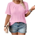 thumbnail image 1 of Erwazi Women's Plus Size Plicated T-Shirt Solid Ruched Crew Neck Loose Fit Short Sleeve Spring Summer Pullover Tee, 1 of 5