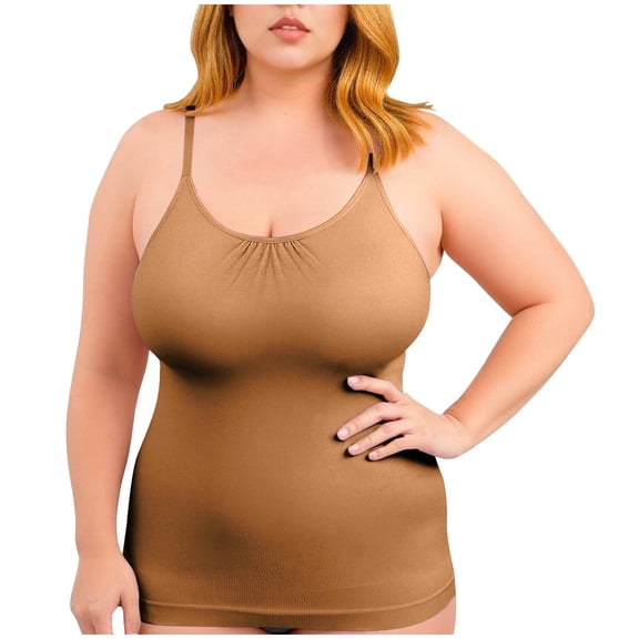 Erwazi Women's Plus Size Solid Crew Neck Cami Slimming Shapewear Sleeveless Casual Tummy Control Top