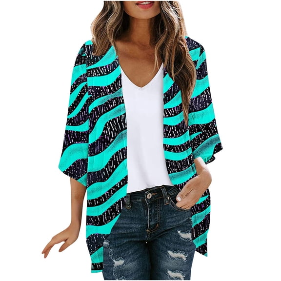 Erwazi Women's Print Long Cardigan Open Front Lightweight Spring Fall Casual Outerwear