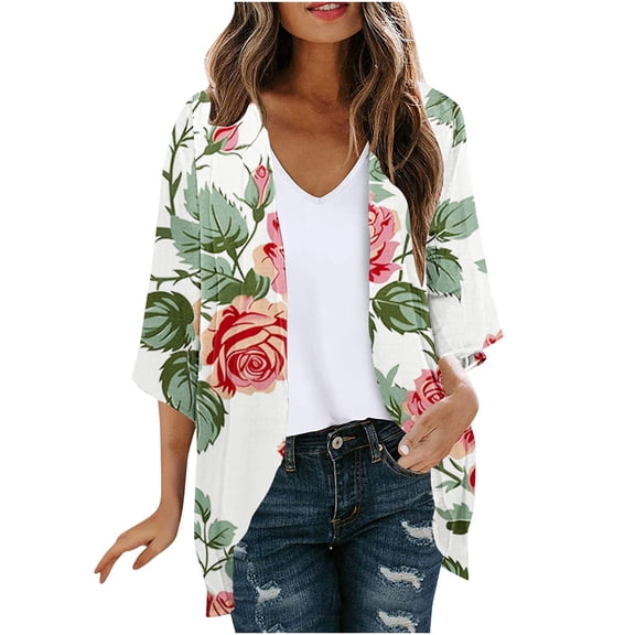 Erwazi Women's Print Long Cardigan Open Front Lightweight Spring Fall Casual Outerwear