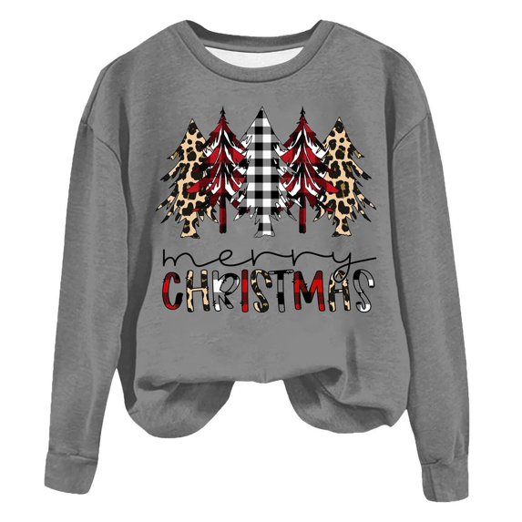 Erwazi Women's Pullover Sweatshirt Christmas Print Crewneck Casual Loose Fit Holiday Top