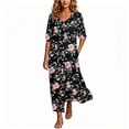 thumbnail image 1 of Erwazi Women's Ruffed Dresses Crew Neck 3/4 Sleeve Print Relaxed Fit Weekend Maxi Dress, 1 of 7