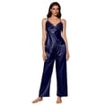 thumbnail image 1 of Erwazi Women's Satin Loungewear Set Lace V Neck Cami Tank Top Long Pants 2 Piece Pajama Sets, 1 of 6
