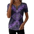 thumbnail image 1 of Erwazi Women's Short Sleeve Printed Blouse Zip V Neck Trendy Relax Fit Pullover Summer Casual Tops, 1 of 6