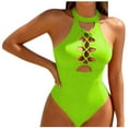 thumbnail image 1 of Erwazi Women's Slim Solid One Piece Swimsuit Monokini Cutout Tie with Padded Cups Bathing Suit, 1 of 1