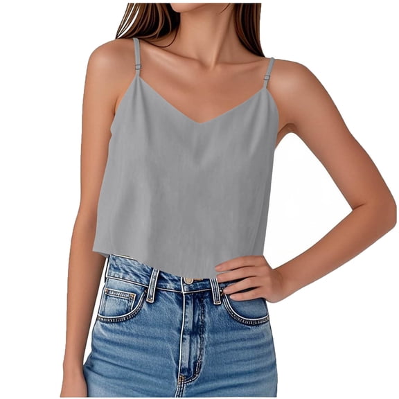Erwazi Women's Solid Adjustable Straps Cami V Neck Casual Trendy Office Summer Daily Tank Top