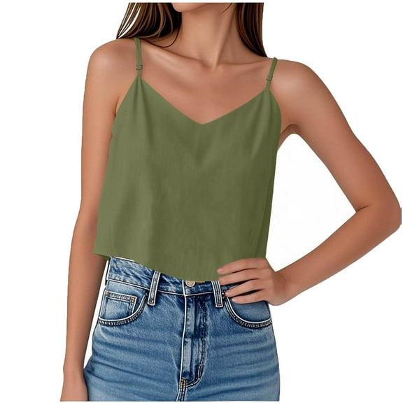 Erwazi Women's Solid Adjustable Straps Cami V Neck Casual Trendy Office Summer Daily Tank Top