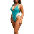 thumbnail image 1 of Erwazi Women's Solid Built-in Padded One Piece Swimsuit Deep V Neck Tie Strap Open Back Swim Suits, 1 of 1