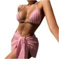 thumbnail image 1 of Erwazi Women's Solid Halter Drawstring 3 Piece Swimsuit Set Cover Up String Tie Side Bathing Suits, 1 of 7