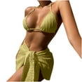 thumbnail image 1 of Erwazi Women's Solid Halter Drawstring 3 Piece Swimsuit Set Cover Up String Tie Side Bathing Suits, 1 of 7