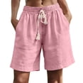 thumbnail image 1 of Erwazi Women's Solid Linen Shorts Drawstring Waist with Pockets Casual Spring Summer Shorts, 1 of 7
