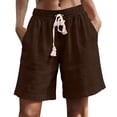 thumbnail image 1 of Erwazi Women's Solid Linen Shorts Drawstring Waist with Pockets Casual Spring Summer Shorts, 1 of 7