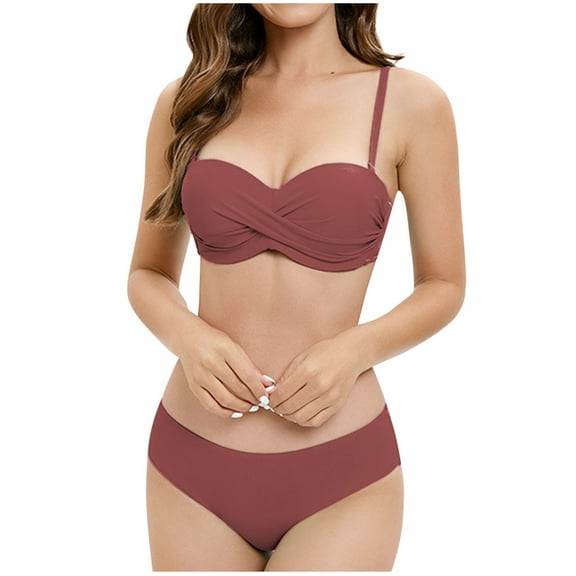 Erwazi Women's Solid Padded Backless 2 Piece Bikini Swimsuit Triangle Bottom Bathing Suit