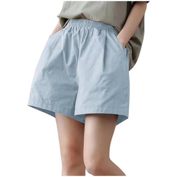 Erwazi Women's Solid Shorts Elastic Waist Casual Summer Wide Leg Shorts with Pockets