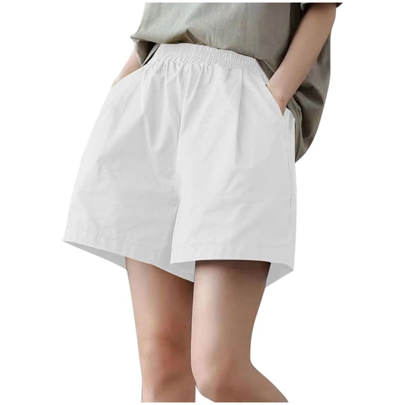 Erwazi Women's Solid Shorts Elastic Waist Casual Summer Wide Leg Shorts with Pockets