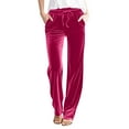 thumbnail image 1 of Erwazi Women's Solid Velvet Pants Straight Leg Drawstring Waist Stretch Casual Trousers, 1 of 9