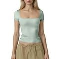 thumbnail image 1 of Erwazi Women's Square Neck Slim Fit Shirt Solid Color Short Sleeve Basic Undershirt Casual Top, 1 of 6