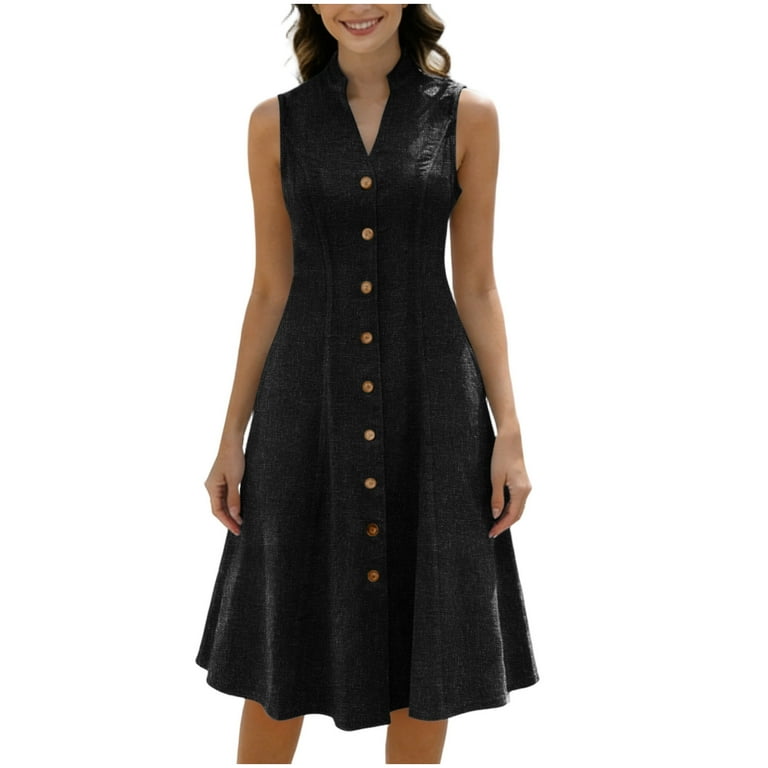 Erwazi Women's Summer Casual Knee Length Dress Sleeveless V Neck