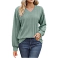 thumbnail image 1 of Erwazi Women's Tops Dressy Casual V Neck Long Sleeve Blouses Shirts Loose Fall Pullover Top, 1 of 3