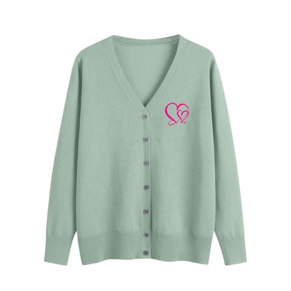 Erwazi Women's V Neck Cardigan Sweaters Heart Printed Long Sleeve Fall Fashion Knit Tops Casual Outerwear Sweater Clothes