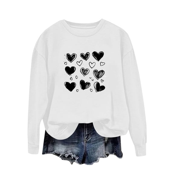 Erwazi Women's Valentines Hearts Sweatshirt Crew Neck Loose Long Sleeve Casual Cute Loose Fit Top