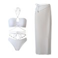 thumbnail image 1 of Erwazi Womens 3pcs Swimsuit Solid Halter Triangle Bikini Top Tie Side Bottom with Long Sheer Cover Up Skirt, 1 of 2